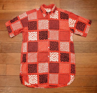 画像1: 【クリックポスト185円も可】60s EAGLE SHIRTS MAKERS 総柄 半袖B.Dシャツ パネル クッキー(RED/M15-15 1/2)中古 ビンテージ