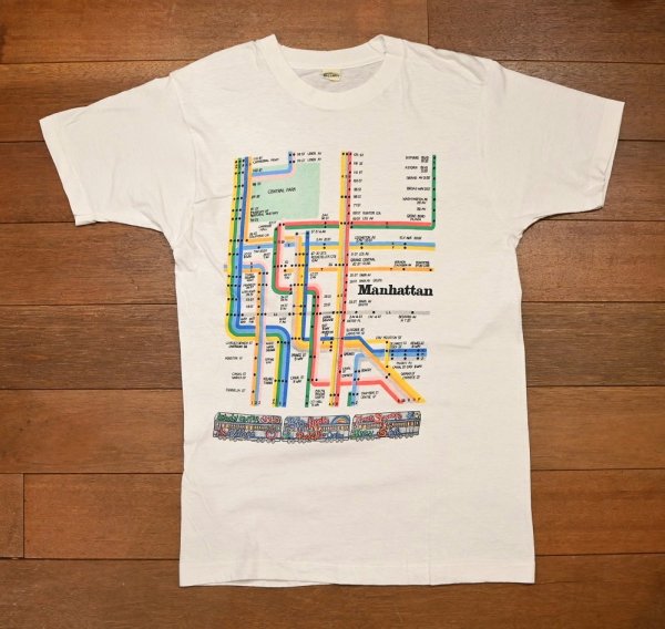 画像1: 【クリックポスト185円も可】80s SCREEN STARS "Manhattan" Subway Tシャツ アメリカ製 コットン100(WHITE/L)ビンテージ 中古 (1)