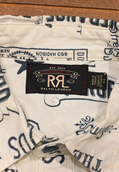 画像2: (クリックポスト185円も可)RRL RALPHLAUREN ダブルアールエル ラルフローレン ポプリン グラフィック ワークシャツ 総柄(S)中古