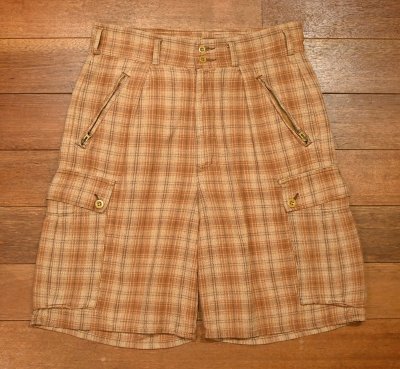 画像1: 90s RRL RALPHLAUREN ダブルアールエル ラルフローレン コットン チェック カーゴショーツ ショートパンツ アメリカ製(BROWN/32)ビンテージ中古 