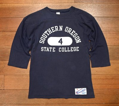 画像1: (クリックポスト185円も可) 80s Champion "SOUTHERN OREGON STATE CALLEGE" フットボールTシャツ アメリカ製 コットン100 (NAVY/M)ビンテージ トリコタグ