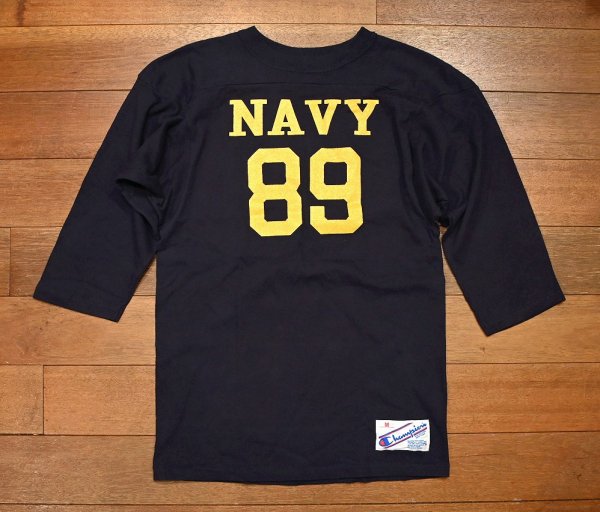 画像1: (クリックポスト185円も可) 80s Champion US NAVY フットボールTシャツ アメリカ製 コットン100 (NAVY/M)ビンテージ トリコタグ (1)