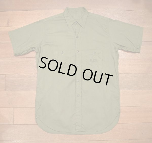 画像1: (クリックポスト185円も可)40s U.S NAVY N-3 POPLIN SHIRTS ポプリンシャツ 袖カット 半袖 (16) 中古 ビンテージ (1)