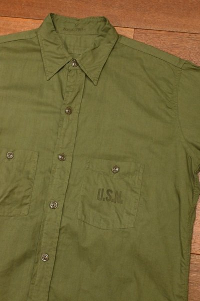 画像2: (クリックポスト185円も可)40s U.S NAVY N-3 POPLIN SHIRTS ポプリンシャツ 袖カット 半袖 (16) 中古 ビンテージ