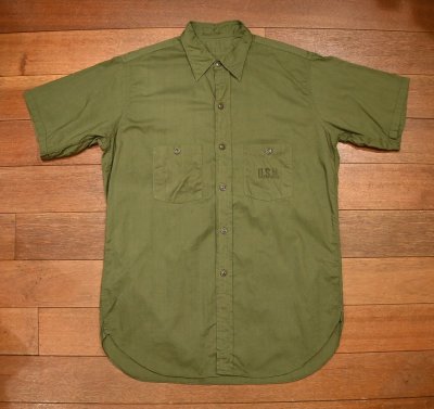 画像1: (クリックポスト185円も可)40s U.S NAVY N-3 POPLIN SHIRTS ポプリンシャツ 袖カット 半袖 (16) 中古 ビンテージ
