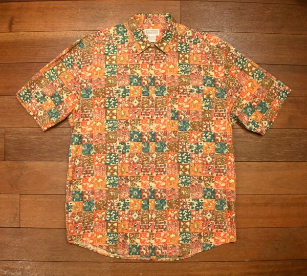 画像1: (クリックポスト185円も可) 80s BANANA REPUBLIC バナナリパブリック フローラル柄 半袖シャツ(Orange/M)ビンテージ (1)