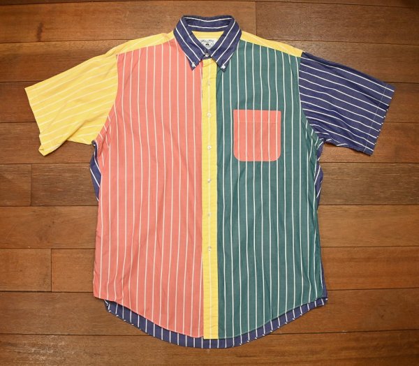 画像1: (クリックポスト185円も可) 80-90s Brooks Brothers ブルックスブラザーズ クレイジーパターン 半袖B.Dシャツ アメリカ製(L)ビンテージ (1)