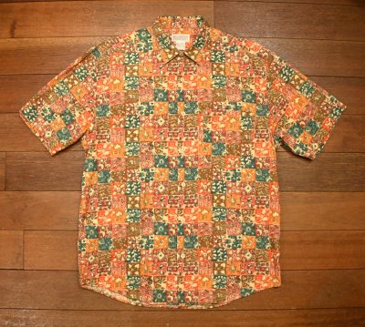 画像1: (クリックポスト185円も可) 80s BANANA REPUBLIC バナナリパブリック フローラル柄 半袖シャツ(Orange/M)ビンテージ