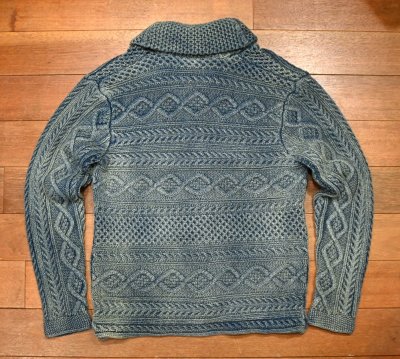 画像3: RRL INDIGO SHAWL COLLAR KNIT CARDIGAN インディゴ ショールカラーケーブル編み ニットカーディガン(INDIGO/M)中古 ダブルアールエル