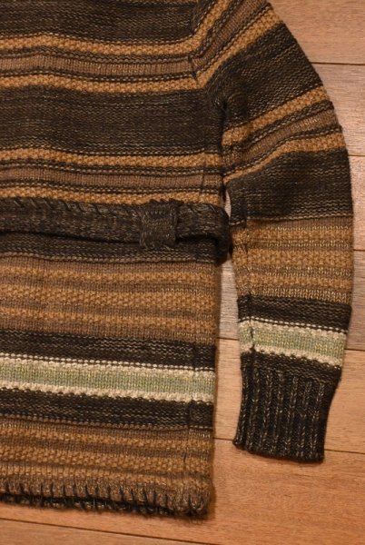 画像9: RRL ショールカラー ニットロングカーディガン ガウン コンチョボタン ウール/リネン(BROWN/XS)美中古 ダブルアールエルラルフローレン (9)