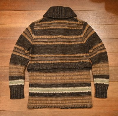 画像3: RRL ショールカラー ニットロングカーディガン ガウン コンチョボタン ウール/リネン(BROWN/XS)美中古 ダブルアールエルラルフローレン