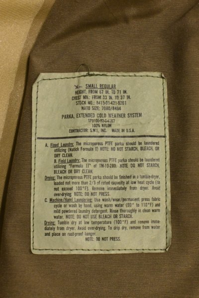 画像3: '92 U.S ARMY ECWCS PARKA GENII ゴアテックスパーカー S.W.I INC社製 民生品 (LIGHT KHAKI/XS-R) 米軍