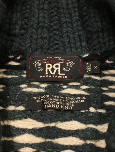 画像2: '14 RRL COWICHAN SWEATER”HAND KNIT”KNIT CARDIGAN カウチンセーター ハンドニット(GREEN/M)中古 ダブルアールエル