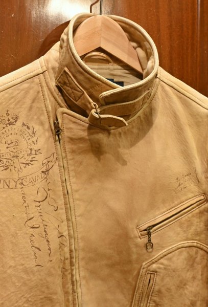 画像7: PoloRalphlauren ポロラルフローレン ディアスキン 鹿革 ダブル ライダースジャケット ビンテージ加工(BEIGE/L)ビンテージ 中古 (7)