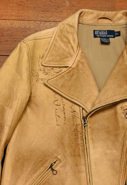 画像16: PoloRalphlauren ポロラルフローレン ディアスキン 鹿革 ダブル ライダースジャケット ビンテージ加工(BEIGE/L)ビンテージ 中古 (16)