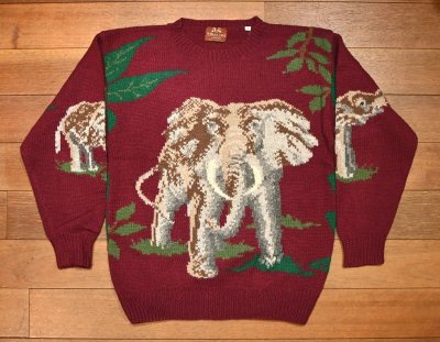 画像1: 80s Willis&Geiger ウィリス&ガイガー 象柄 ウールセーター(BURGUNDY/M)ビンテージ