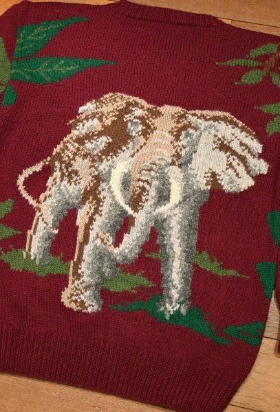 画像6: 80s Willis&Geiger ウィリス&ガイガー 象柄 ウールセーター(BURGUNDY/M)ビンテージ (6)