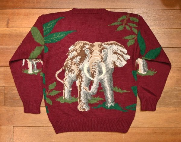 画像5: 80s Willis&Geiger ウィリス&ガイガー 象柄 ウールセーター(BURGUNDY/M)ビンテージ (5)