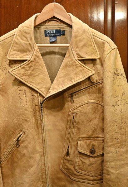 画像2: PoloRalphlauren ポロラルフローレン ディアスキン 鹿革 ダブル ライダースジャケット ビンテージ加工(BEIGE/L)ビンテージ 中古 (2)