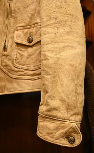 画像6: PoloRalphlauren ポロラルフローレン ディアスキン 鹿革 ダブル ライダースジャケット ビンテージ加工(BEIGE/L)ビンテージ 中古 (6)