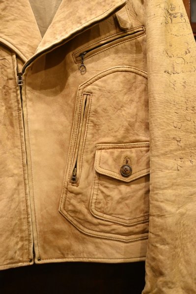 画像5: PoloRalphlauren ポロラルフローレン ディアスキン 鹿革 ダブル ライダースジャケット ビンテージ加工(BEIGE/L)ビンテージ 中古 (5)