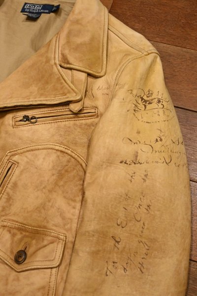 画像2: PoloRalphlauren ポロラルフローレン ディアスキン 鹿革 ダブル ライダースジャケット ビンテージ加工(BEIGE/L)ビンテージ 中古