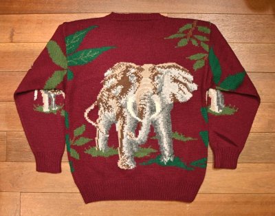 画像3: 80s Willis&Geiger ウィリス&ガイガー 象柄 ウールセーター(BURGUNDY/M)ビンテージ