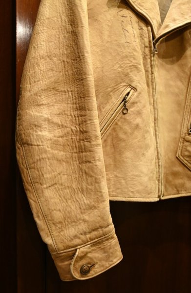 画像3: PoloRalphlauren ポロラルフローレン ディアスキン 鹿革 ダブル ライダースジャケット ビンテージ加工(BEIGE/L)ビンテージ 中古 (3)