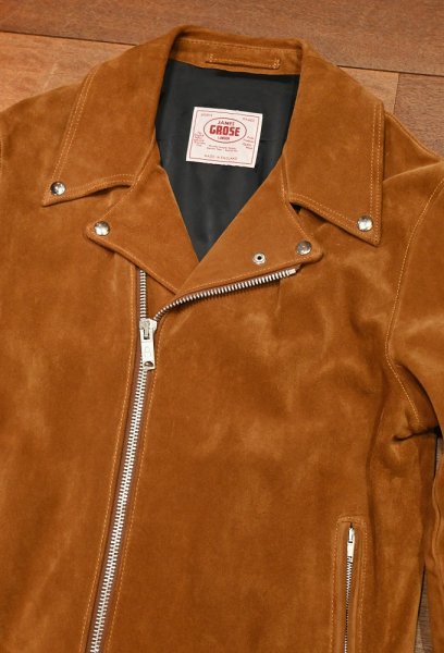 画像2: JAMES GROSE ジェームスグロース スウェード ライダースジャケット ダブル(Brown/40)イングランド製 中古 (2)