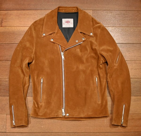 画像1: JAMES GROSE ジェームスグロース スウェード ライダースジャケット ダブル(Brown/40)イングランド製 中古 (1)