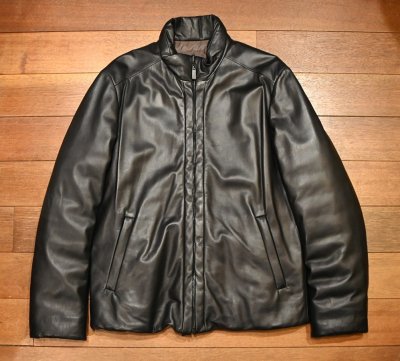 画像1: ALTACRUNA(アルタクルーナ)リバーシブル ラムレザー×ナイロン 中綿ジャケット イタリア製(Black×Brown/50)美中古