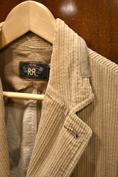 画像3: RRL RALPHLAUREN コーデュロイ テイラードジャケット レザーエルボーパッチ+ツギハギ(Beige/M)ダブルアールエルラルフローレン 中古 (3)
