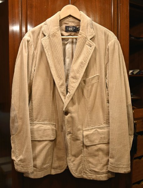 画像1: RRL RALPHLAUREN コーデュロイ テイラードジャケット レザーエルボーパッチ+ツギハギ(Beige/M)ダブルアールエルラルフローレン 中古 (1)