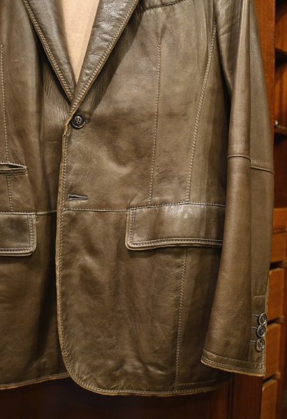 画像4: GIMO's レザーテイラードジャケット イタリア製(BROWN/48)美中古 (4)