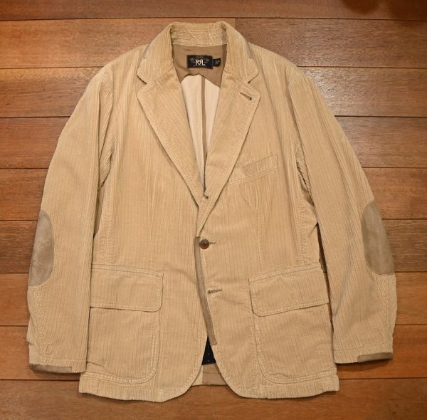 画像7: RRL RALPHLAUREN コーデュロイ テイラードジャケット レザーエルボーパッチ+ツギハギ(Beige/M)ダブルアールエルラルフローレン 中古 (7)