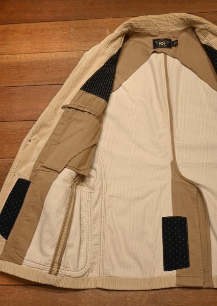 画像11: RRL RALPHLAUREN コーデュロイ テイラードジャケット レザーエルボーパッチ+ツギハギ(Beige/M)ダブルアールエルラルフローレン 中古 (11)