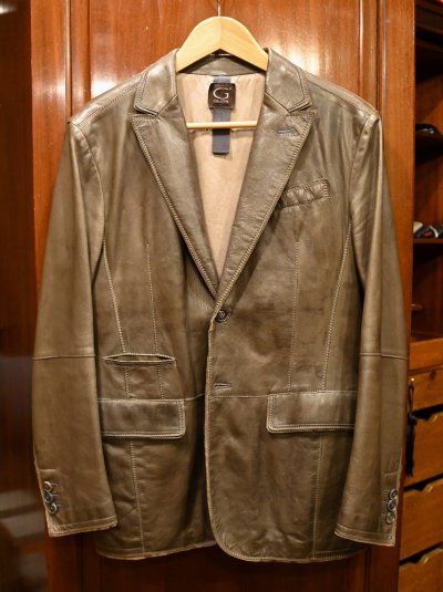 画像1: GIMO's レザーテイラードジャケット イタリア製(BROWN/48)美中古