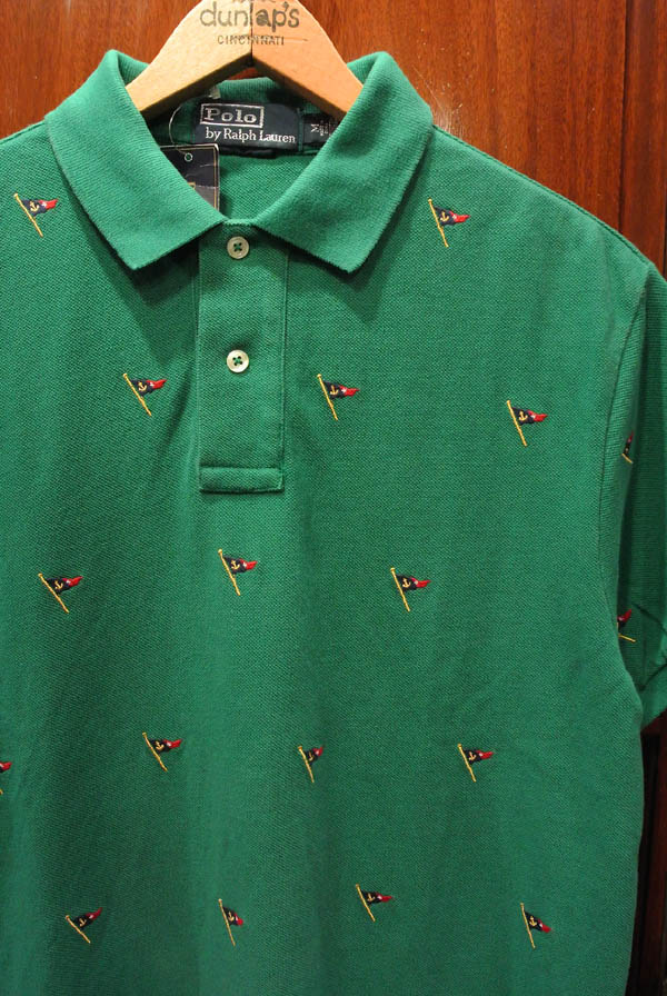 ポロラルフローレン フラッグモノグラム刺繍 鹿の子ポロシャツ(GREEN/M 