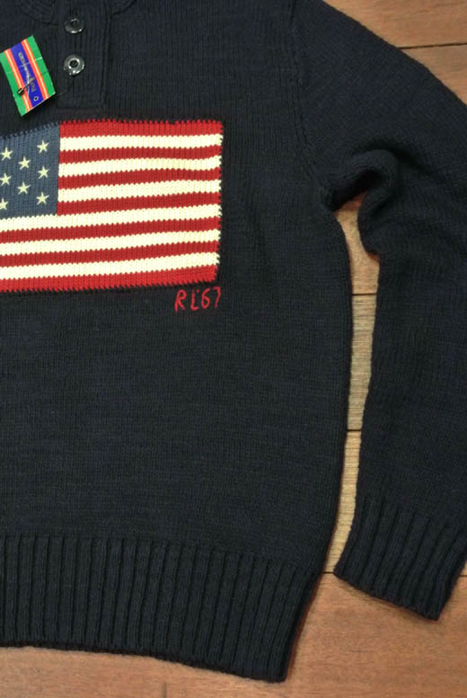 ポロラルフローレン フロントボタン+ジップ フラッグセーター(星条旗柄