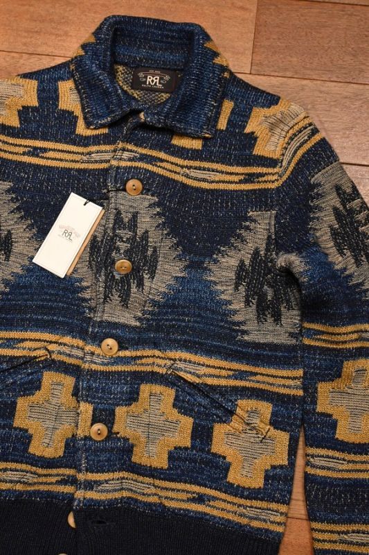EXCELLENT USED】RRL BEACON KNIT JACKET インディゴ ネイティブ柄