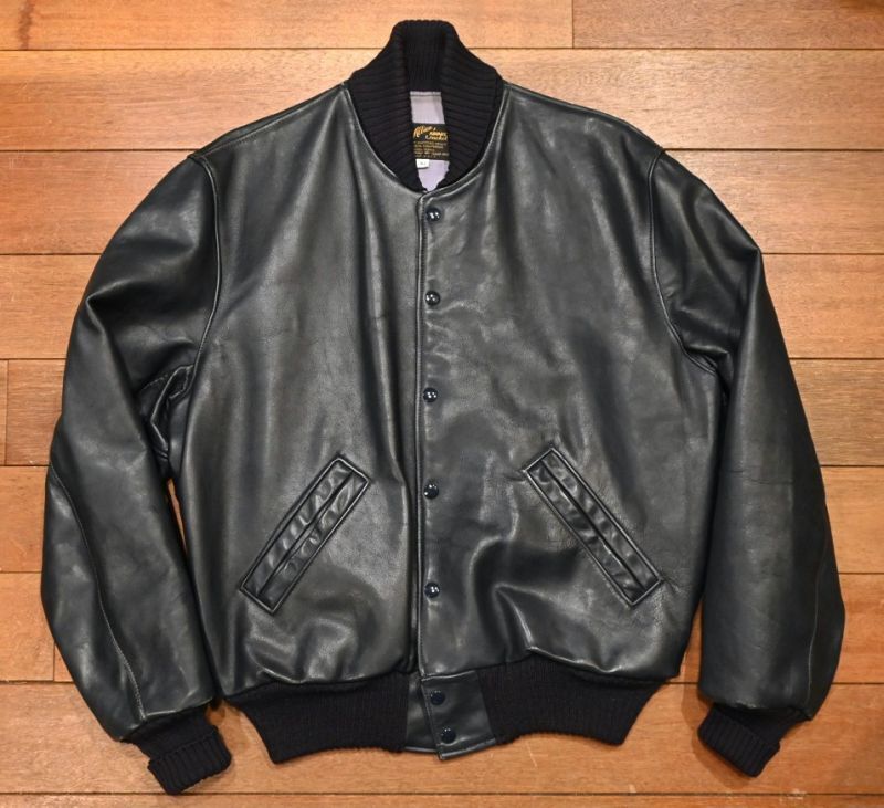 USED Allion AWARD Jacket オールレザー バーシティジャケット アメリカ製 (NAVY/42)スタジャン レザージャケット 中古  - 7th