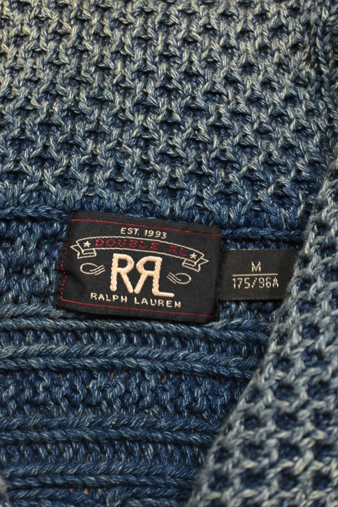 も*ん様 RRL インディゴブルーウールコットン　ショールカラーカーディガン M RRL INDIGO SHAWL COLLAR KNIT CARDIGAN インディゴ ショール